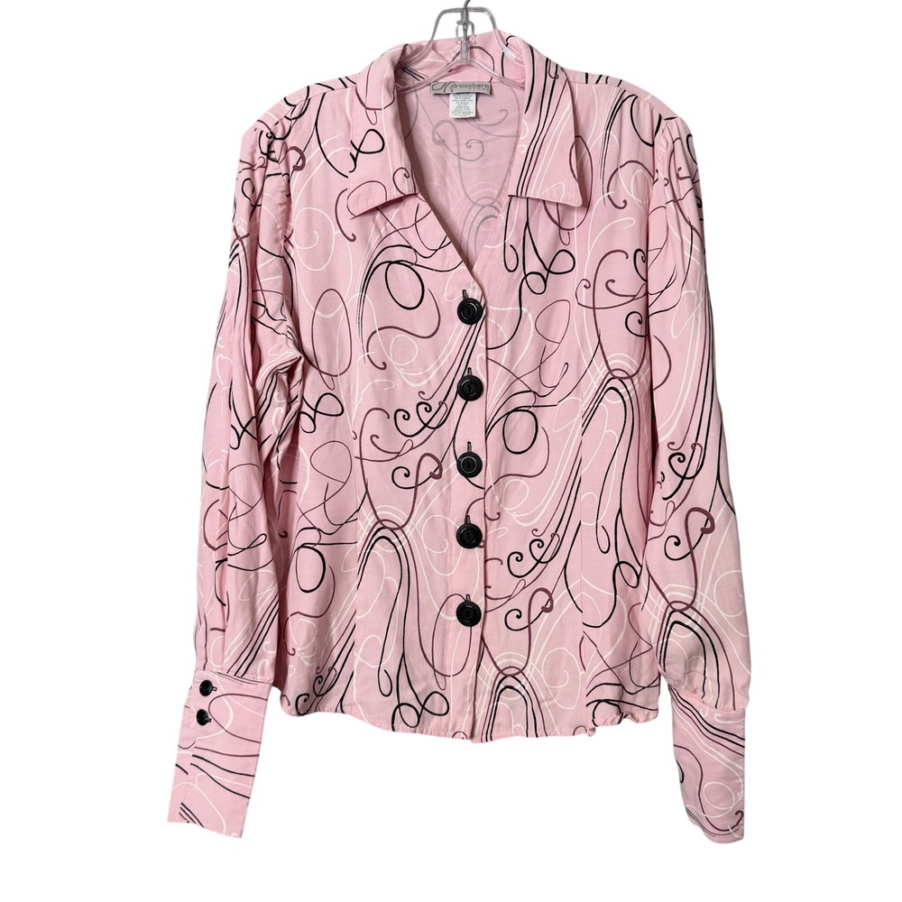 Dressbarn Woman Blouse Women 14/16 Pink Abstract Swirl Y2K Office Core Career